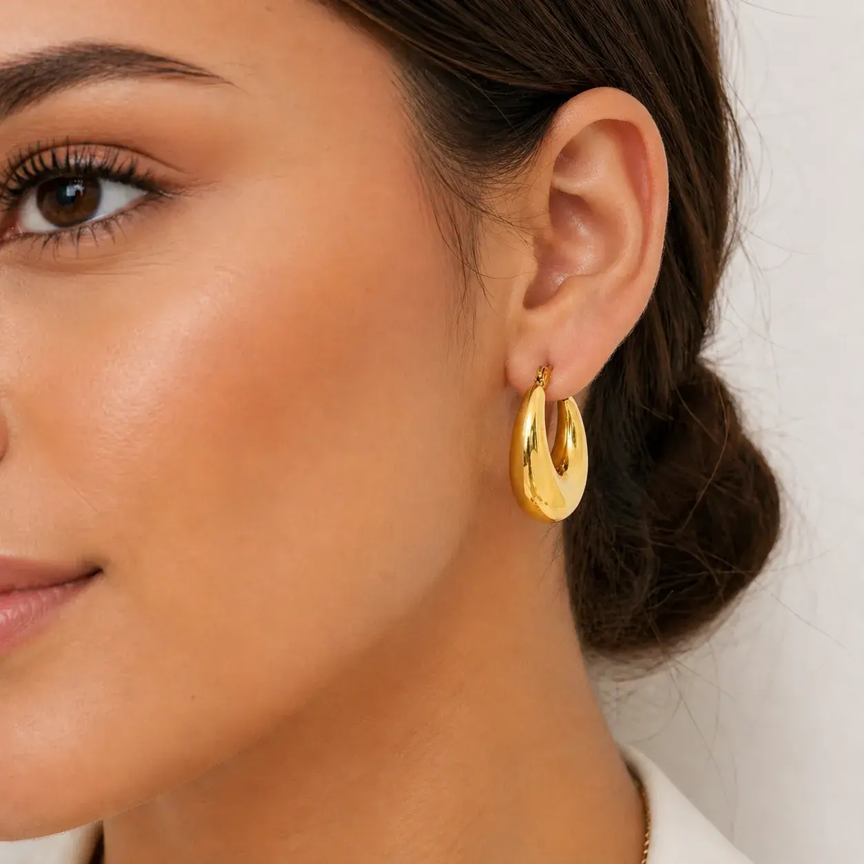 Aretes Acero Dorado Arracadas Chunky Gruesas Moda