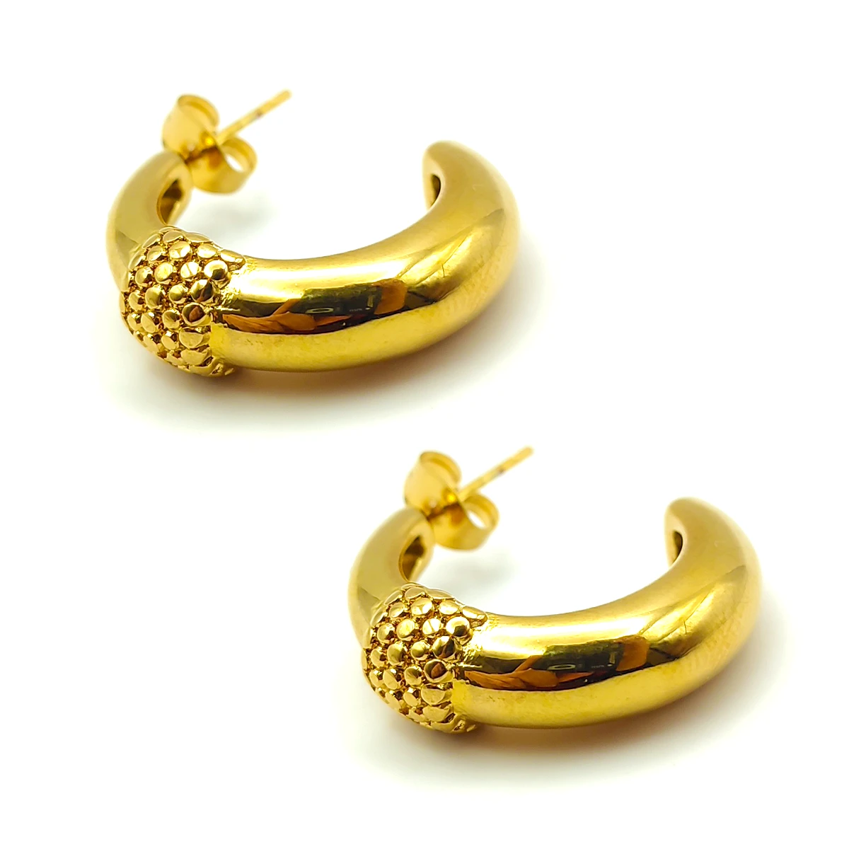 Aretes Acero Dorado Media Arracada Chunky Banda Textura