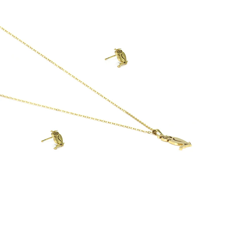 Set De Joyeria Acero Inox Dorado Buho