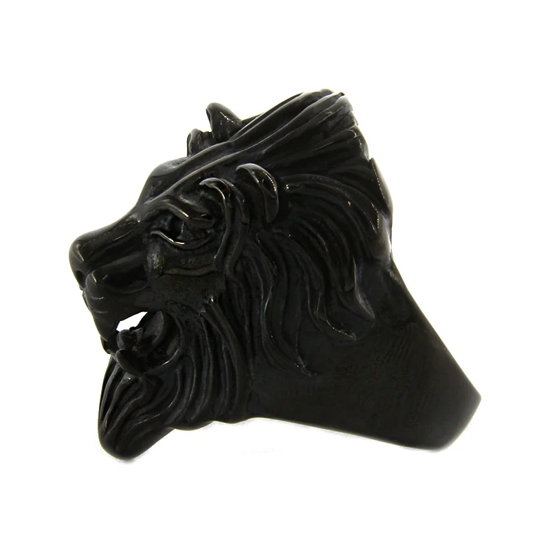 Anillo Acero Negro Hombre Cabeza Leon Poder Liderazgo