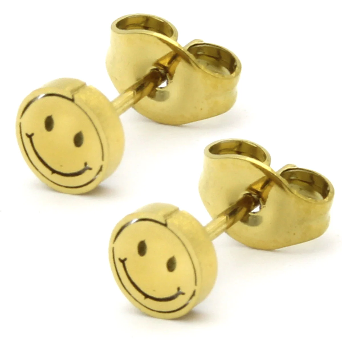Arete Tipo Broquel Acero Dorado Mini Happy Face