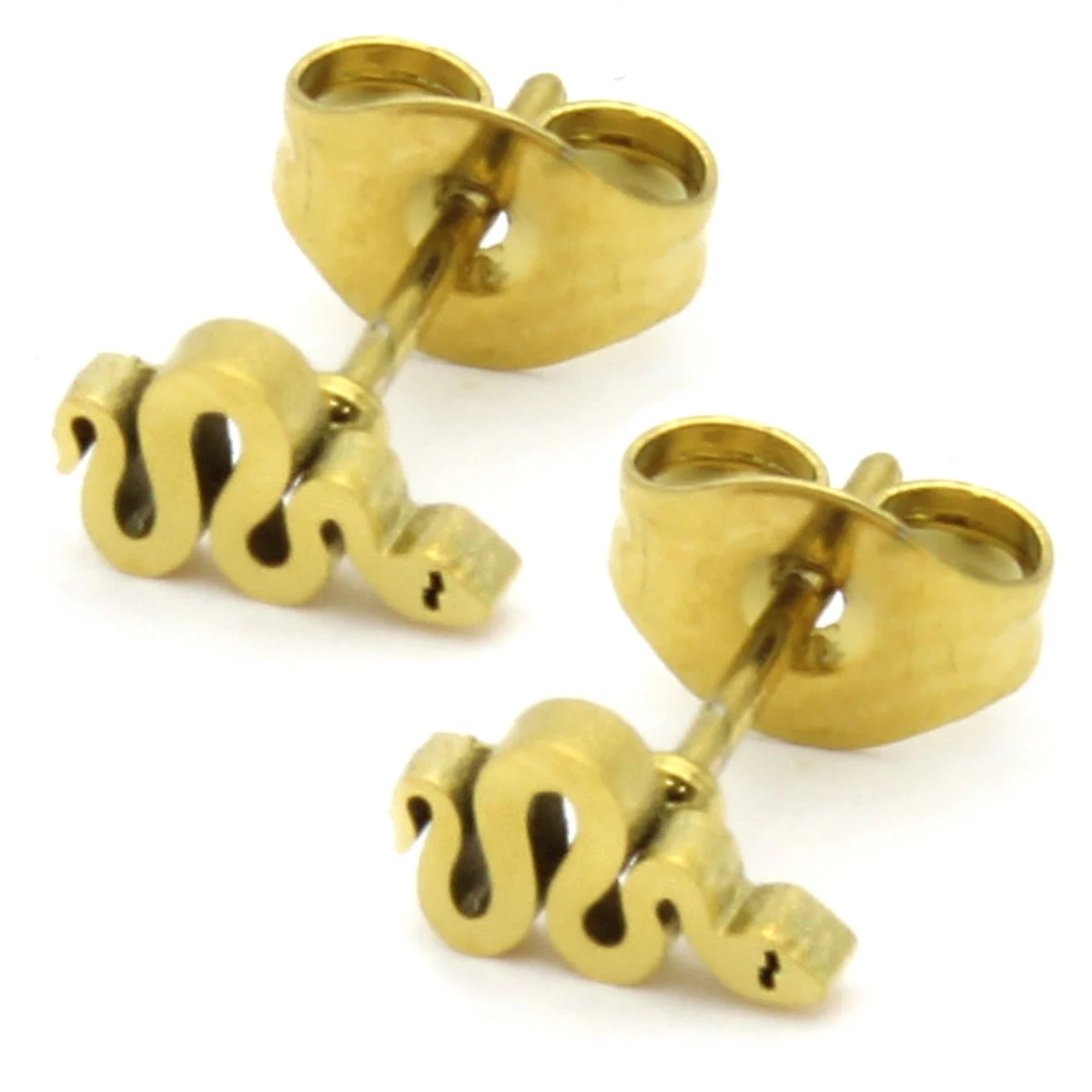 Arete Tipo Broquel Acero Dorado Pequeña Serpiente Vibora