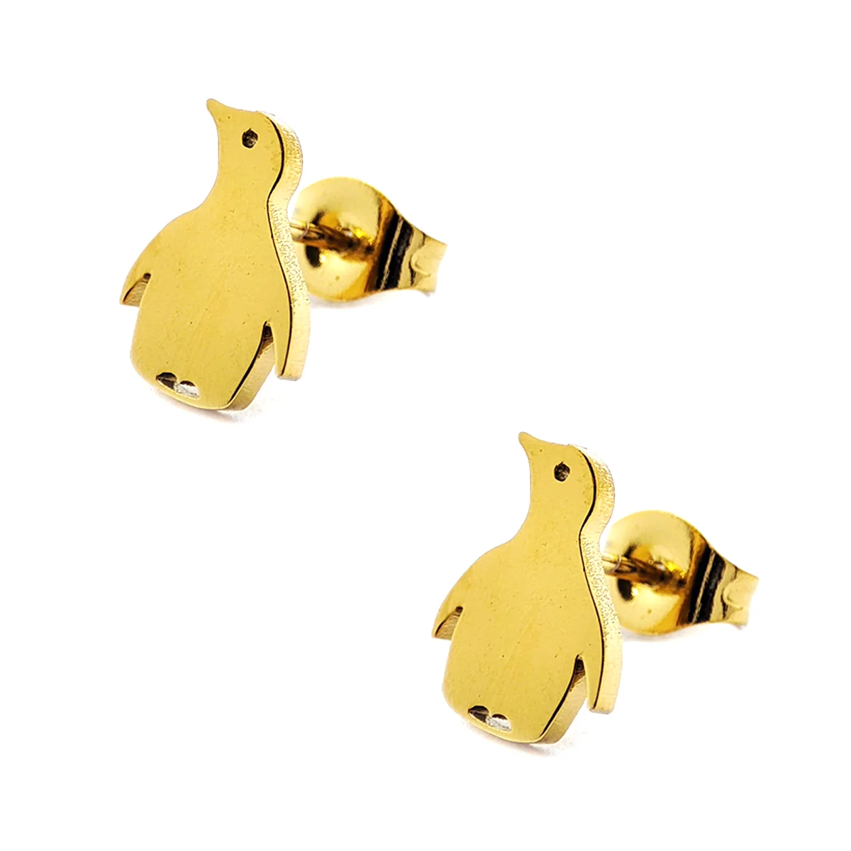Set Joyeria Acero Inox Dorado Pingüino Ave Animal