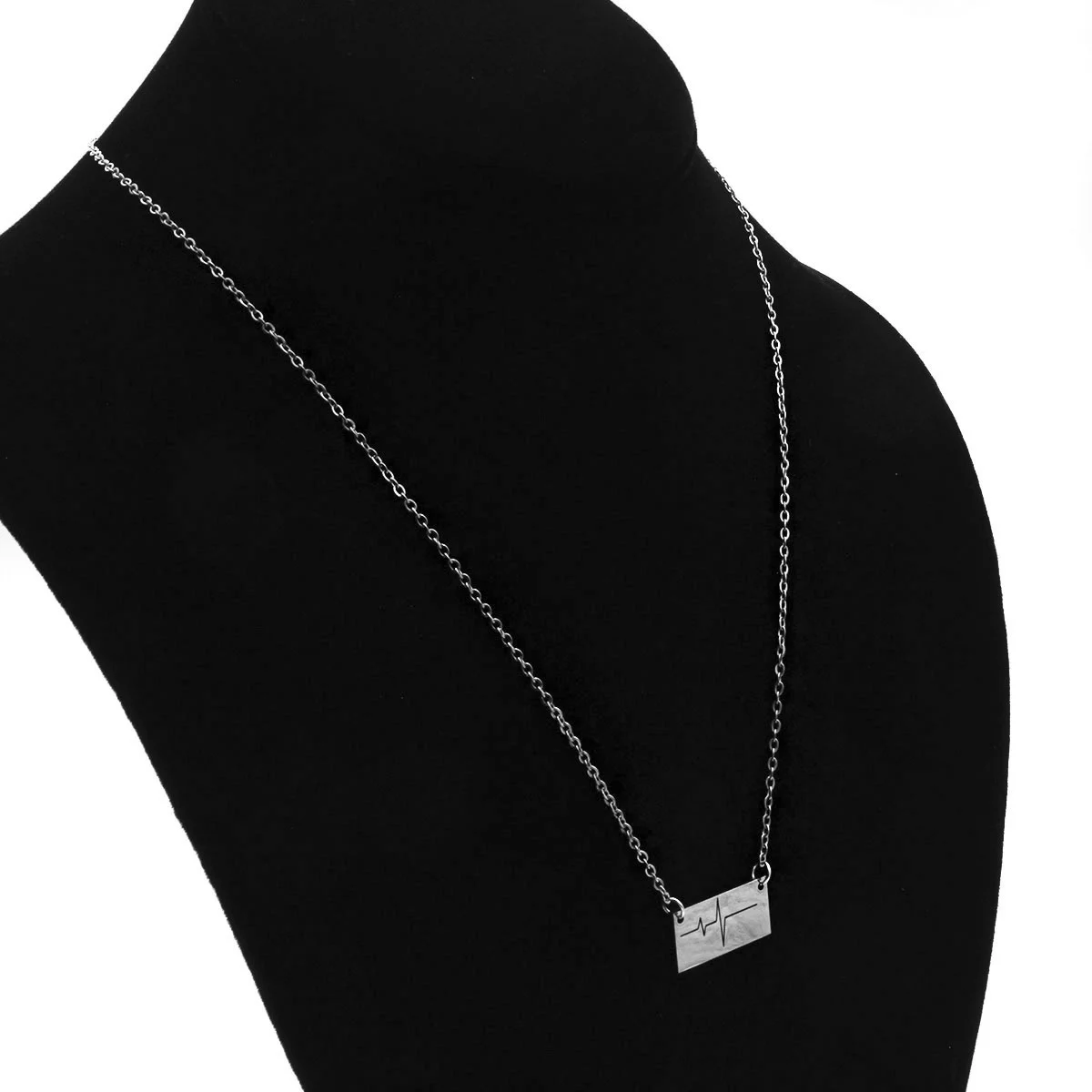 Set Joyeria Acero Plateado Electrocardiograma Corazon
