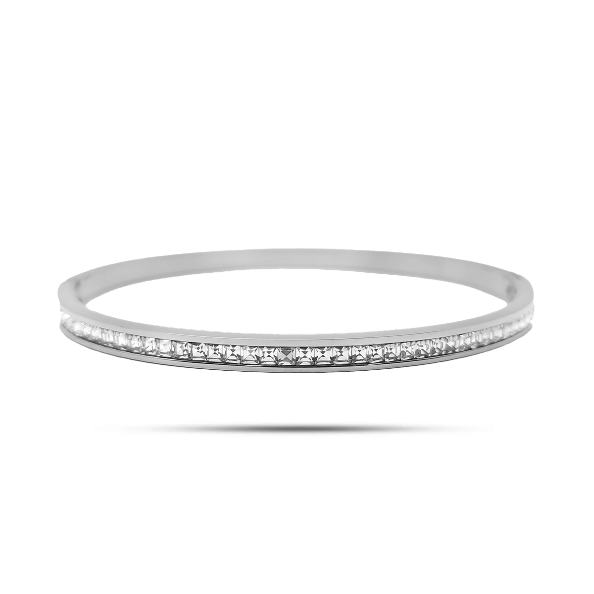 Pulsera Acero Brazalete Delgado Fila Cristales Cuadrados