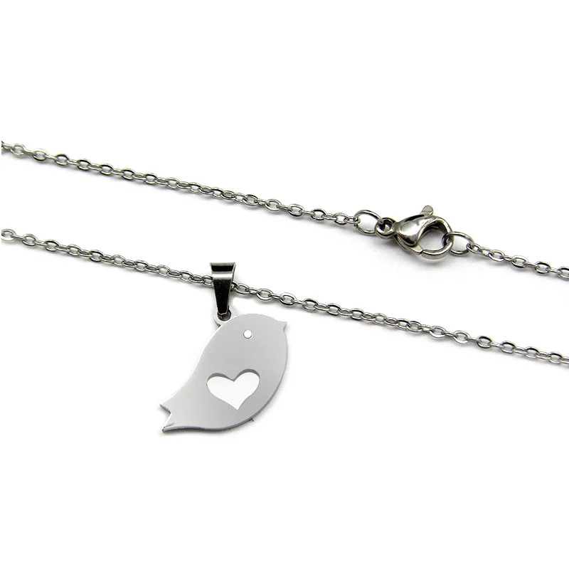 Set de Joyeria Acero Inox Plateado Pajarito Corazón Bird