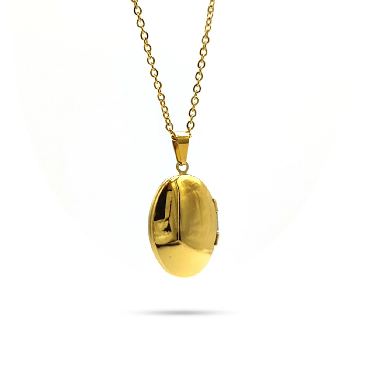 Collar Acero Inox Dorado Relicario Oval Liso 15 mm