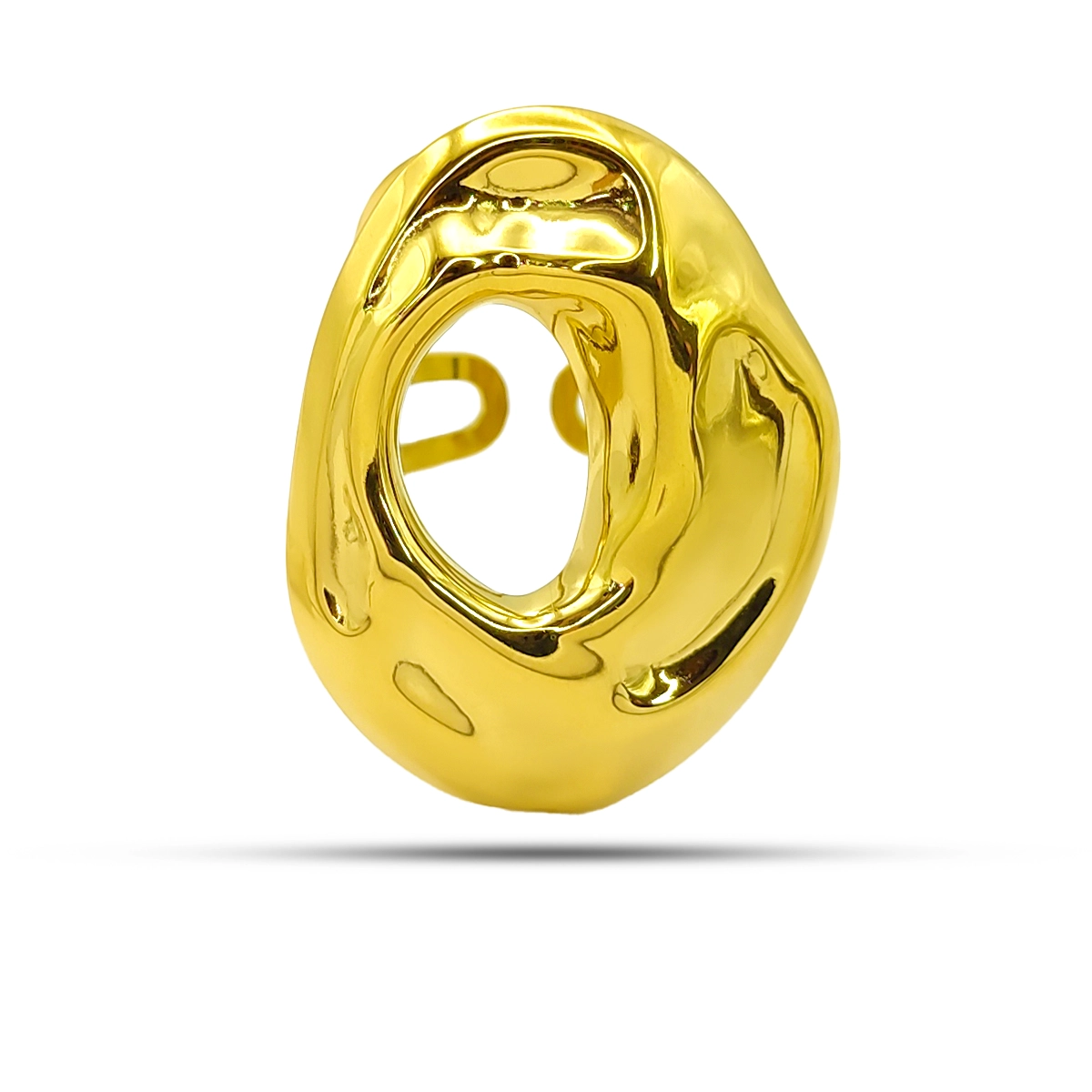 Anillo Acero Dorado Circulo Irregular Martillado Elegante
