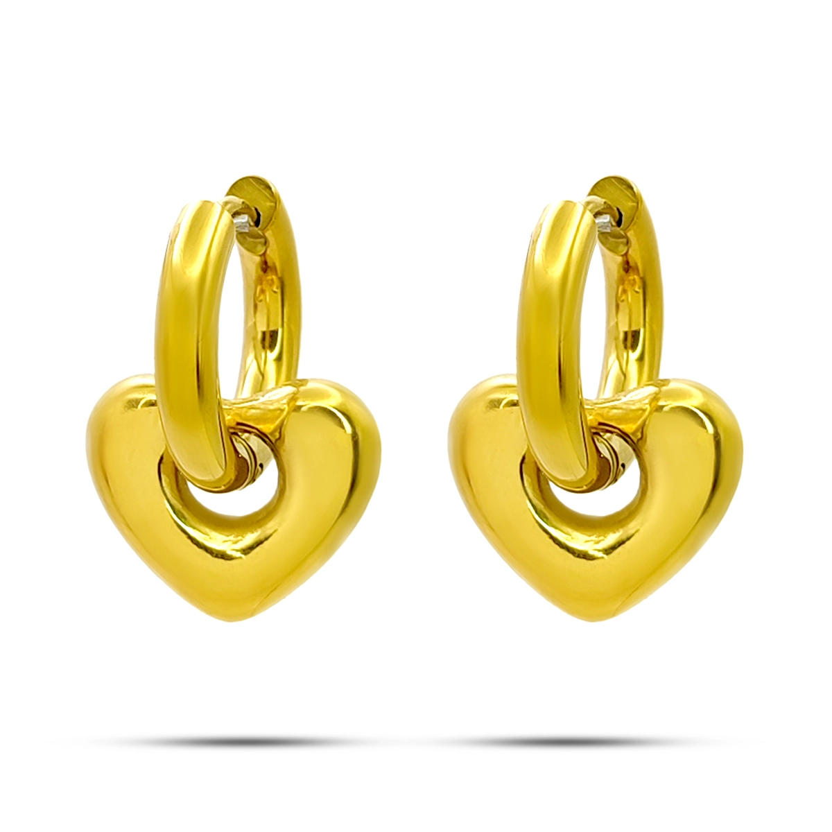 Aretes Acero Inox Huggies Chunky Colgante Corazon