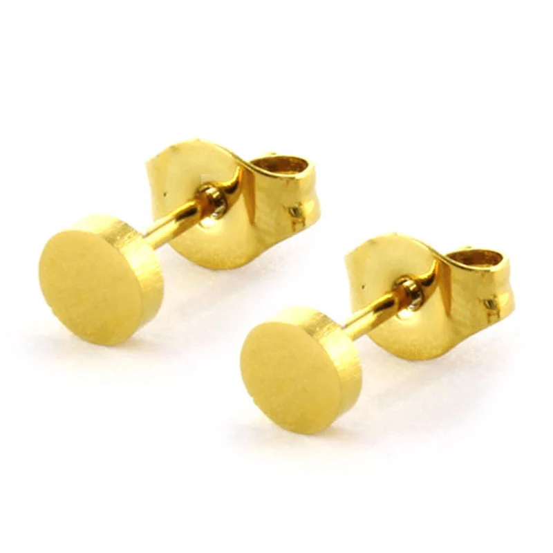 Aretes Tipo Broquel Acero Inox Dorado Petite Circulo Liso