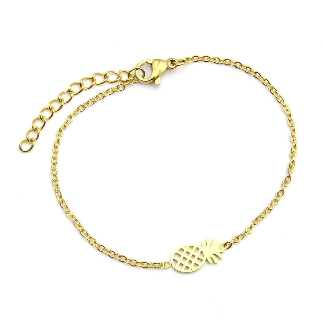 Pulsera Acero Dorado Piña Fruta Tropical Playa
