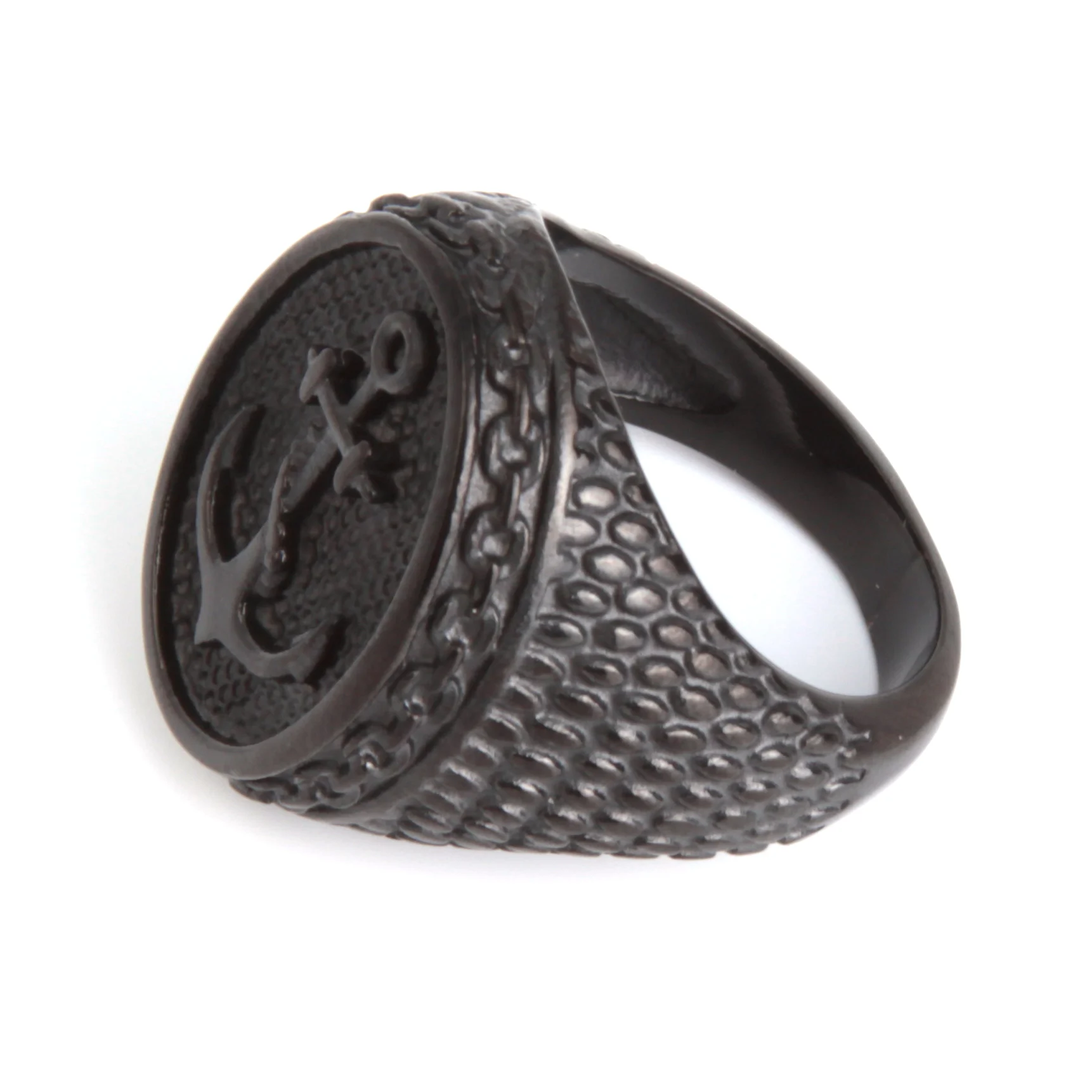 Anillo Hombre Acero Negro Ancla Marinera Dark