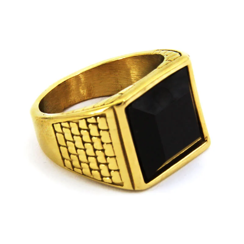 Anillo Acero Inox Dorado Hombre Vintage Lux Zirconia