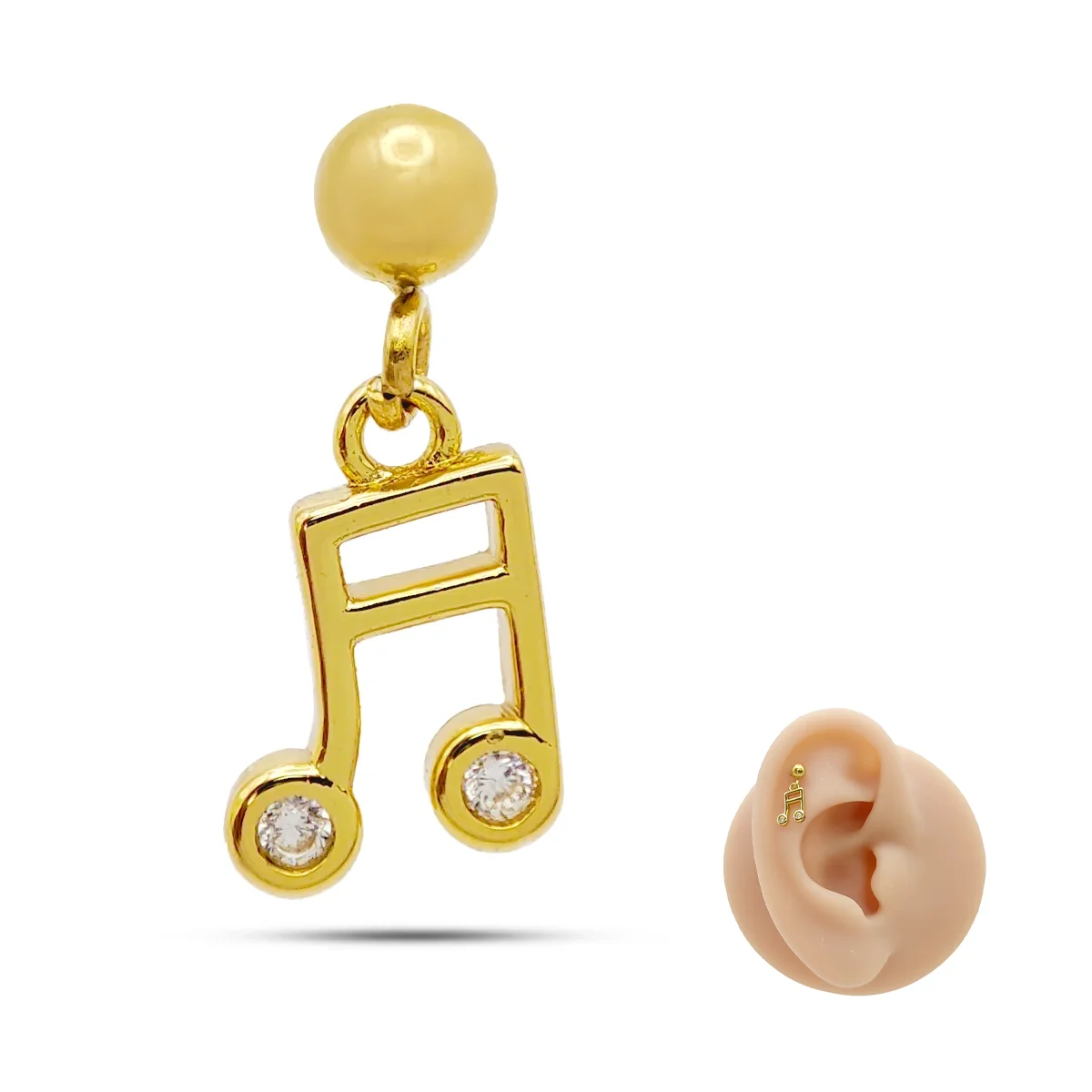 Piercing de Oreja Acero Bola Lisa Colgante Nota Musical