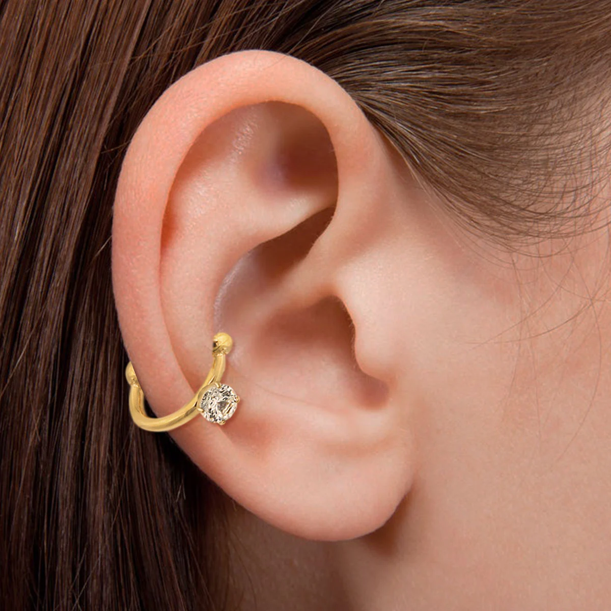 Ear Cuff Acero Inoxidable Dorado Conciencia Zirconia - Aretes