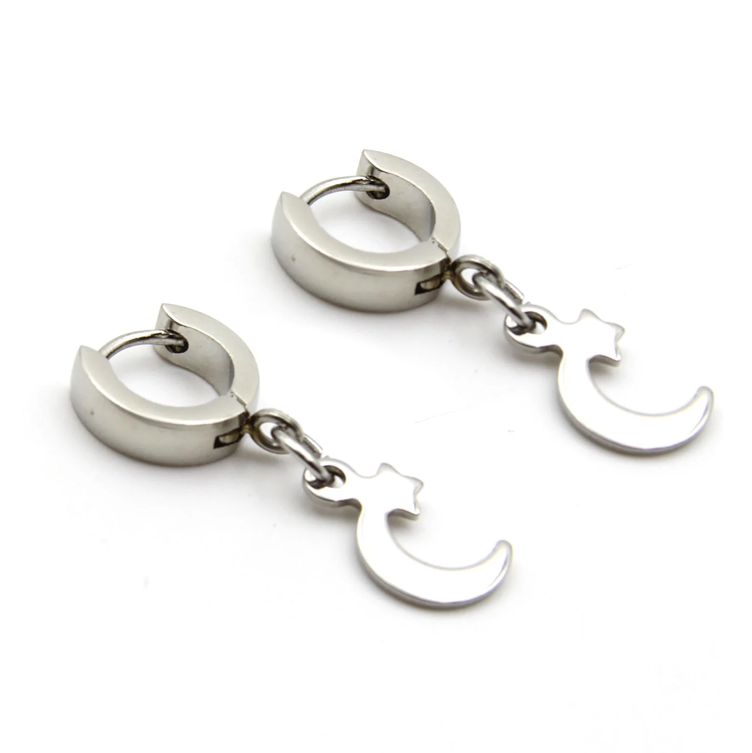 Aretes Acero Plateado Huggies Luna Estrella