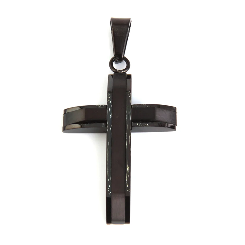 Dije Acero Negro Cruz Moderna Brillo Mate Cepillada