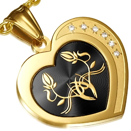 Dije de Acero Dorado Corazón Flores de Vida