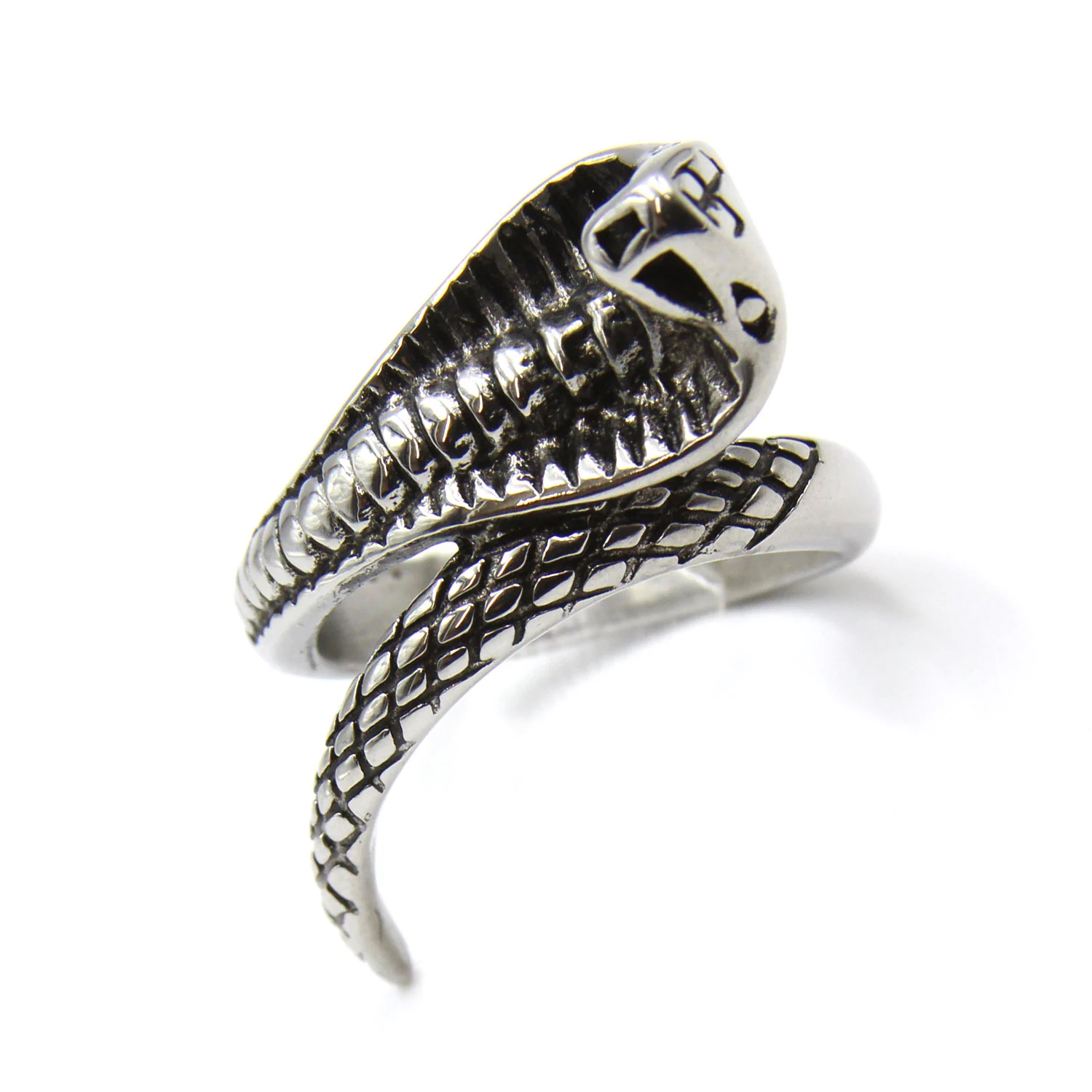 Anillo Acero Inoxidable Plateado Serpiente Cobra