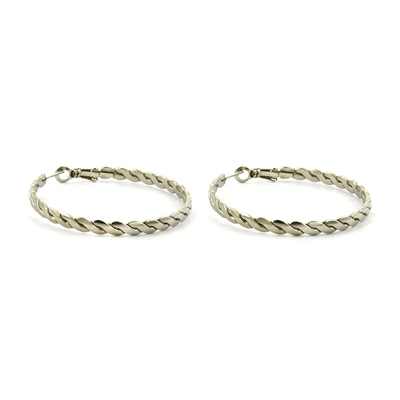 Aretes Acero Plateado Tipo Arracada Trenzado Hueca 45mm