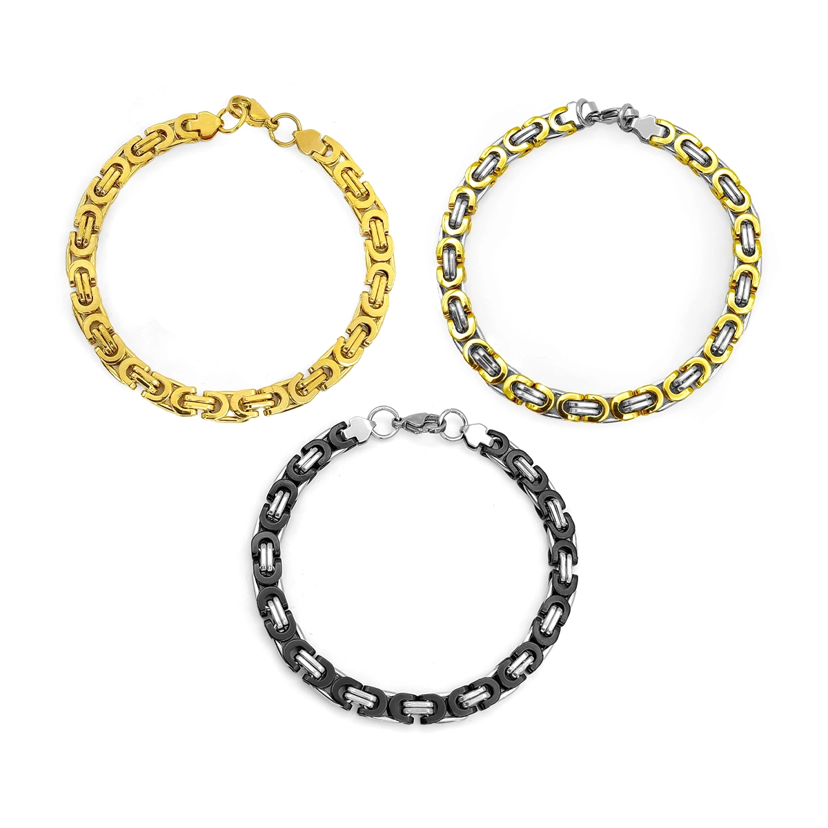 Pulsera Acero Inox Esclava Eslabon Bizantino Semicirculo