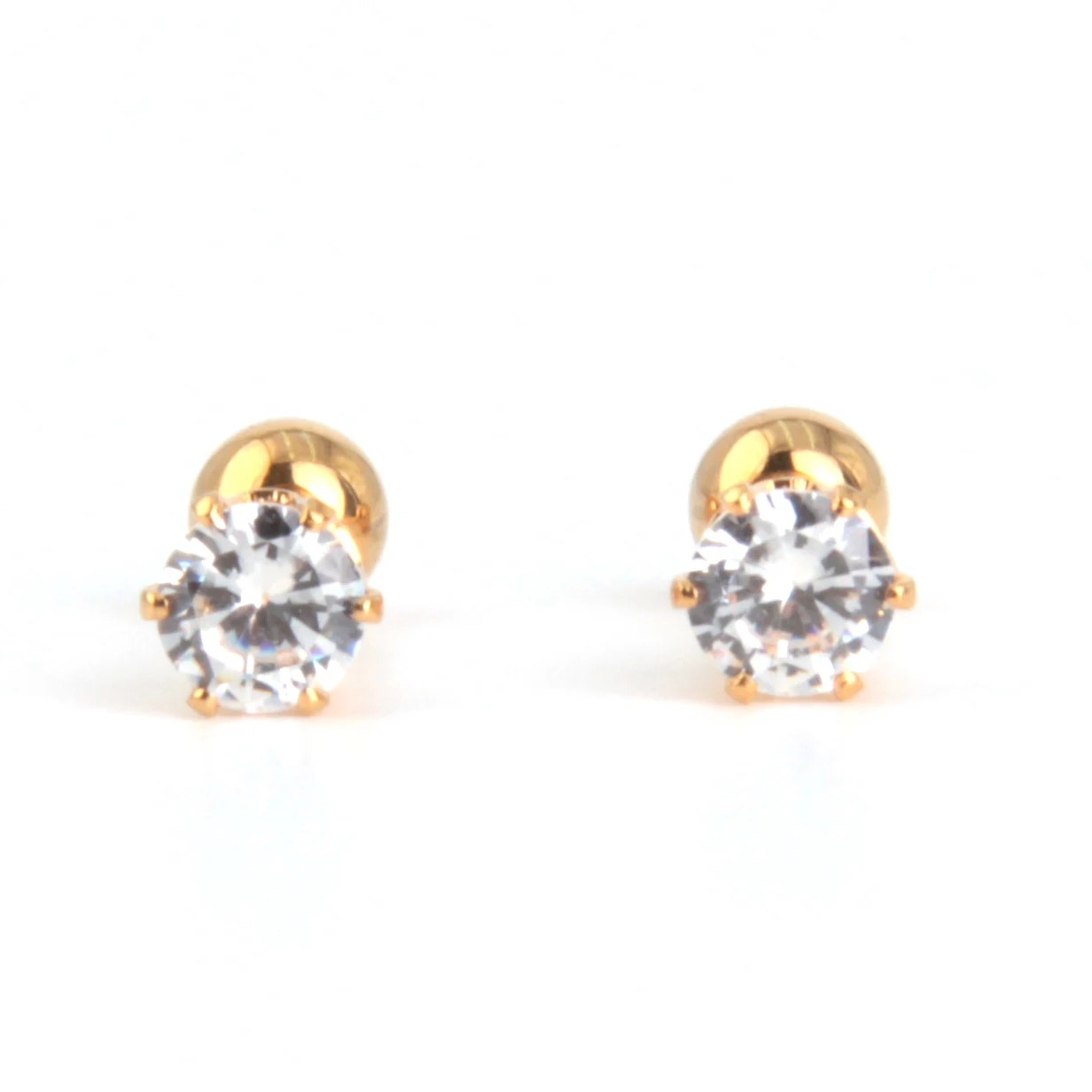 Aretes Tipo Broquel Acero Dorado Zirconia 4mm Dormilón