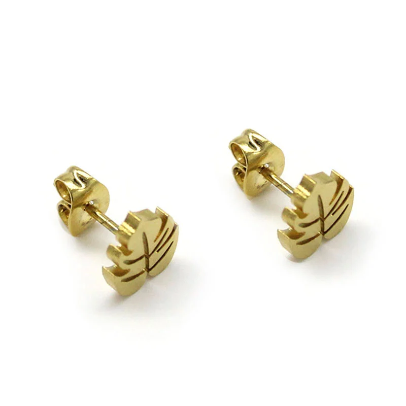 Aretes Tipo Broquel Acero Inoxidable Dorado Hoja De Palma