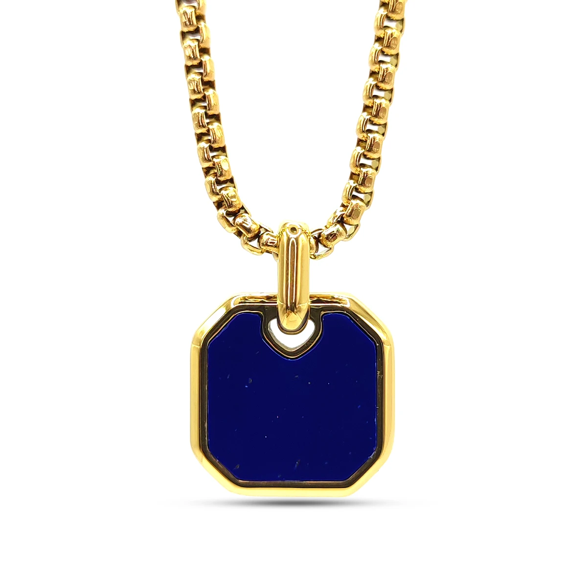 Collar Acero Cadena Redonda Lapislazuli Cuadrado Moderno