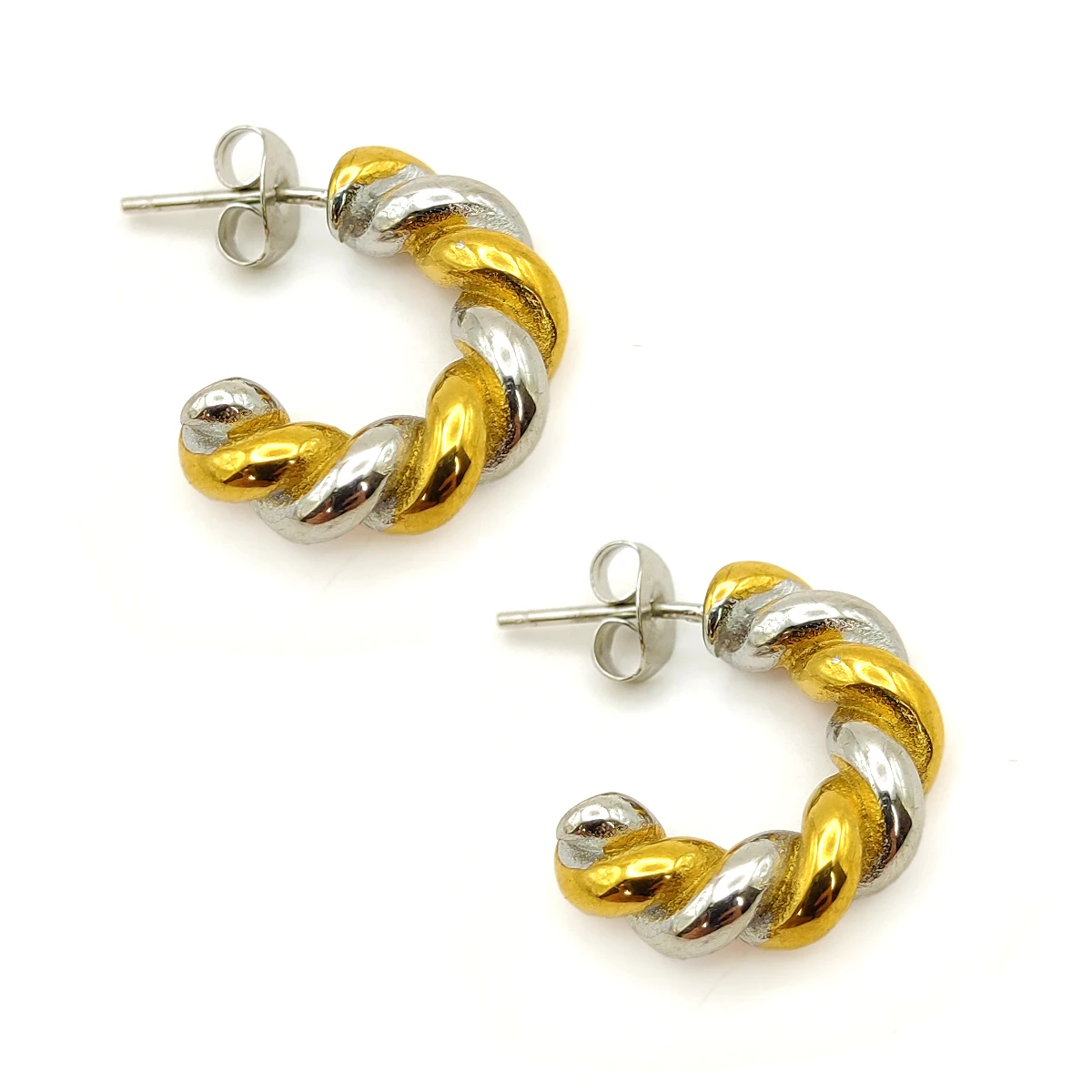 Aretes Acero Bicolor Arracada Trenzada Torcida Twist