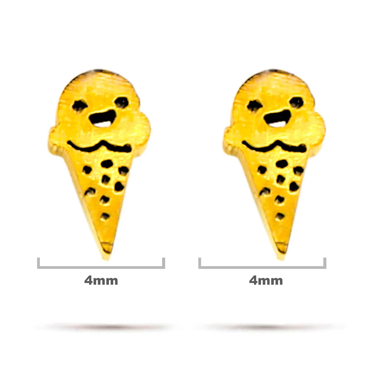 Aretes Acero Inox Dorado Tipo Broquel Cono de Nieve