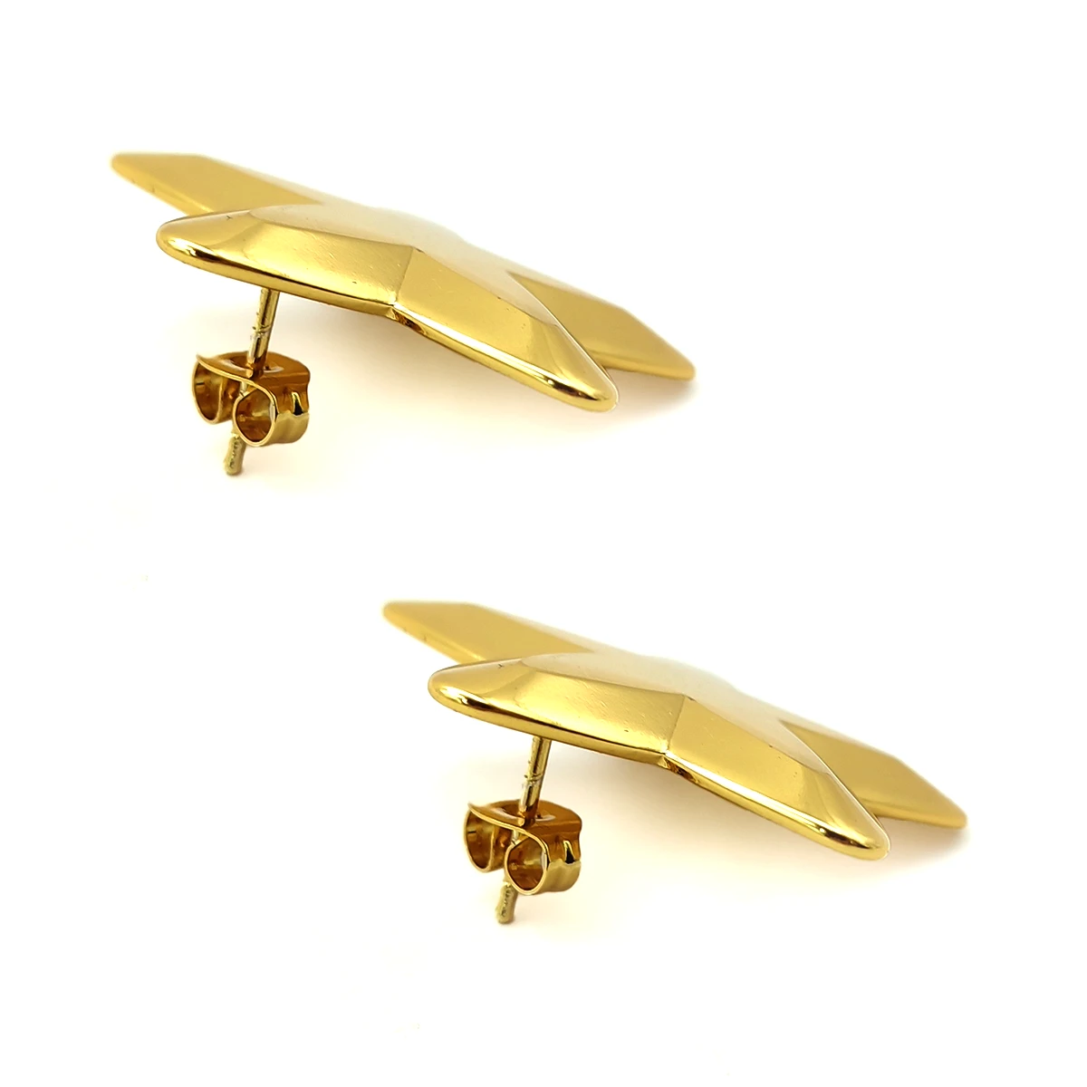 Aretes Acero Dorado Estrellas Lisas Biseladas 28 mm