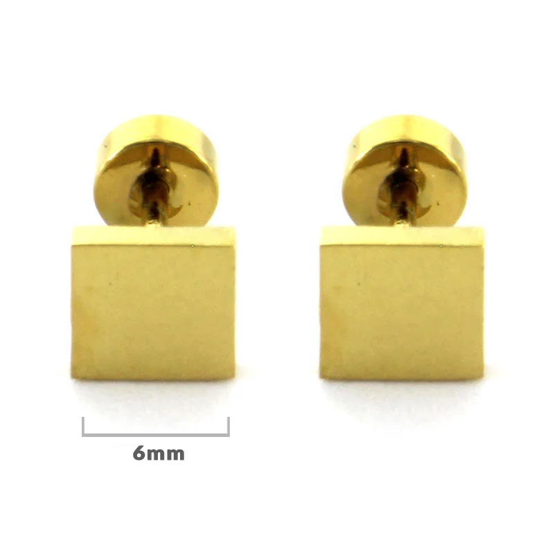 Aretes Tipo Broquel Dormilon Acero Dorado Cuadrado Liso