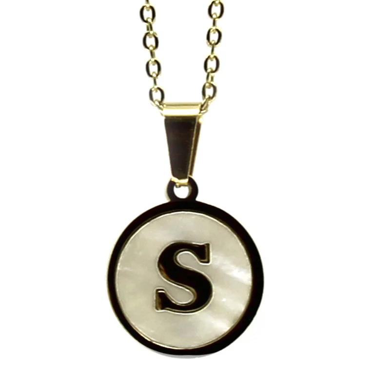 Collar Acero Dorado Letra S Madre Perla