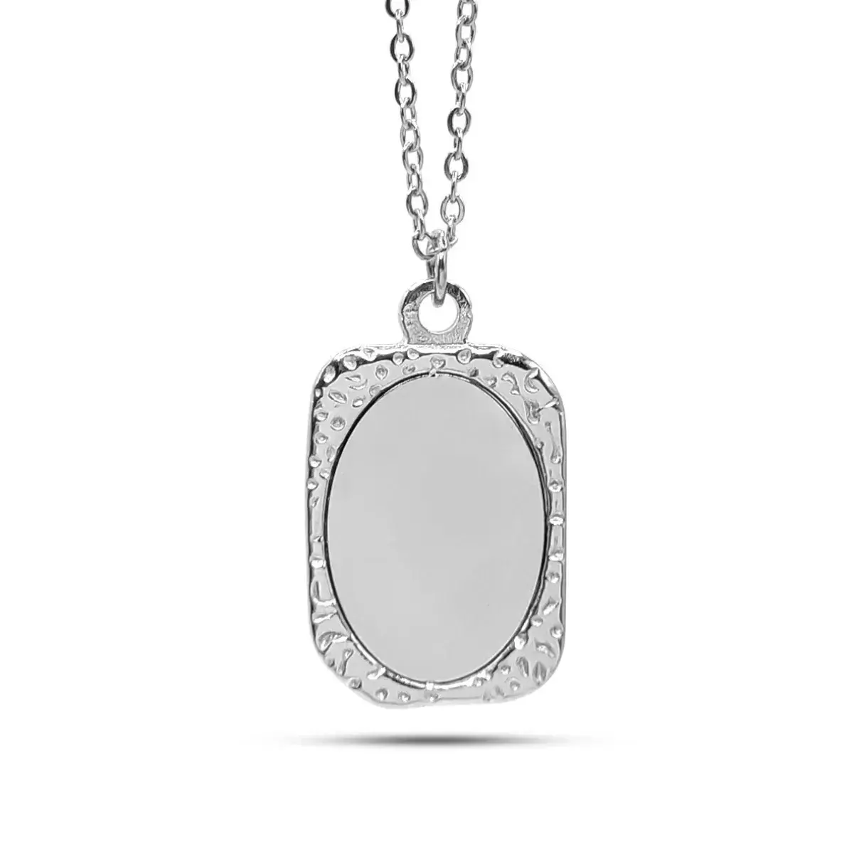 Collar Acero Retrato Rectangular Placa Oval Para Grabado