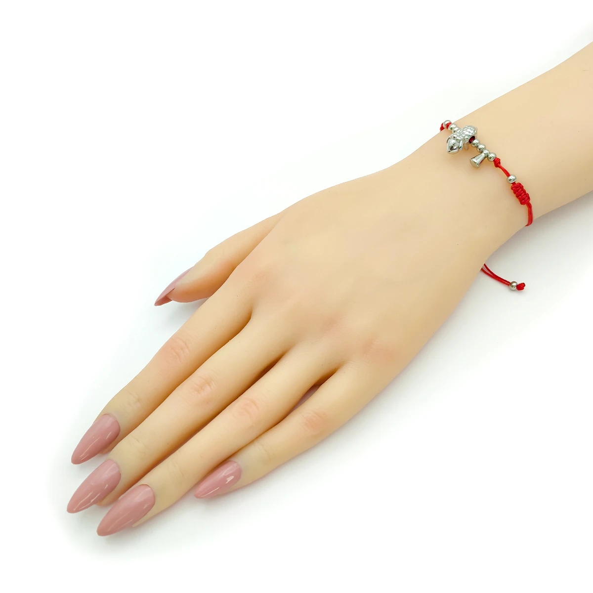 Pulsera Acero Plateado Borrego de la Fortuna Hilo Rojo