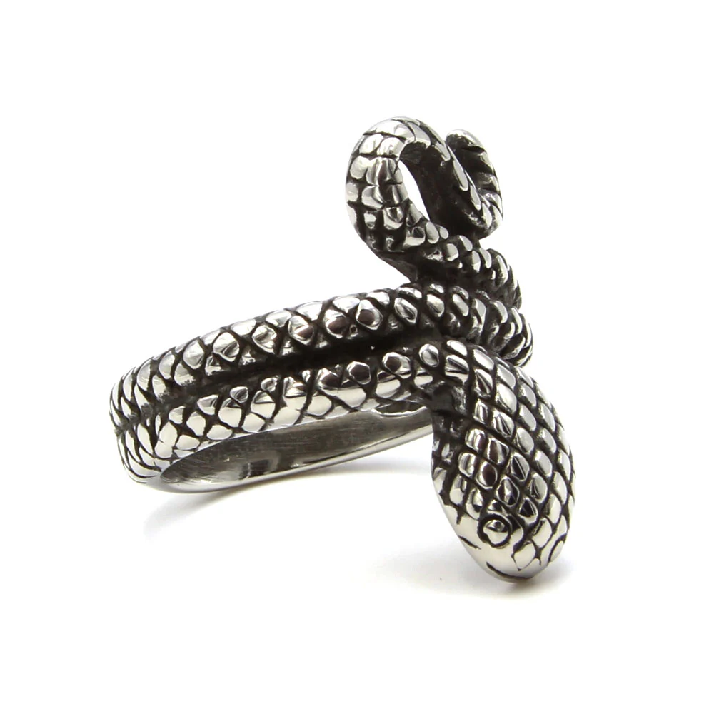 Anillo Acero Plateado Vivora Serpiente Enroscada