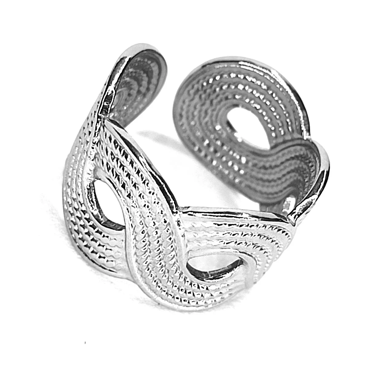 Anillo Acero Inoxidable Plateado Tejido Ajustable