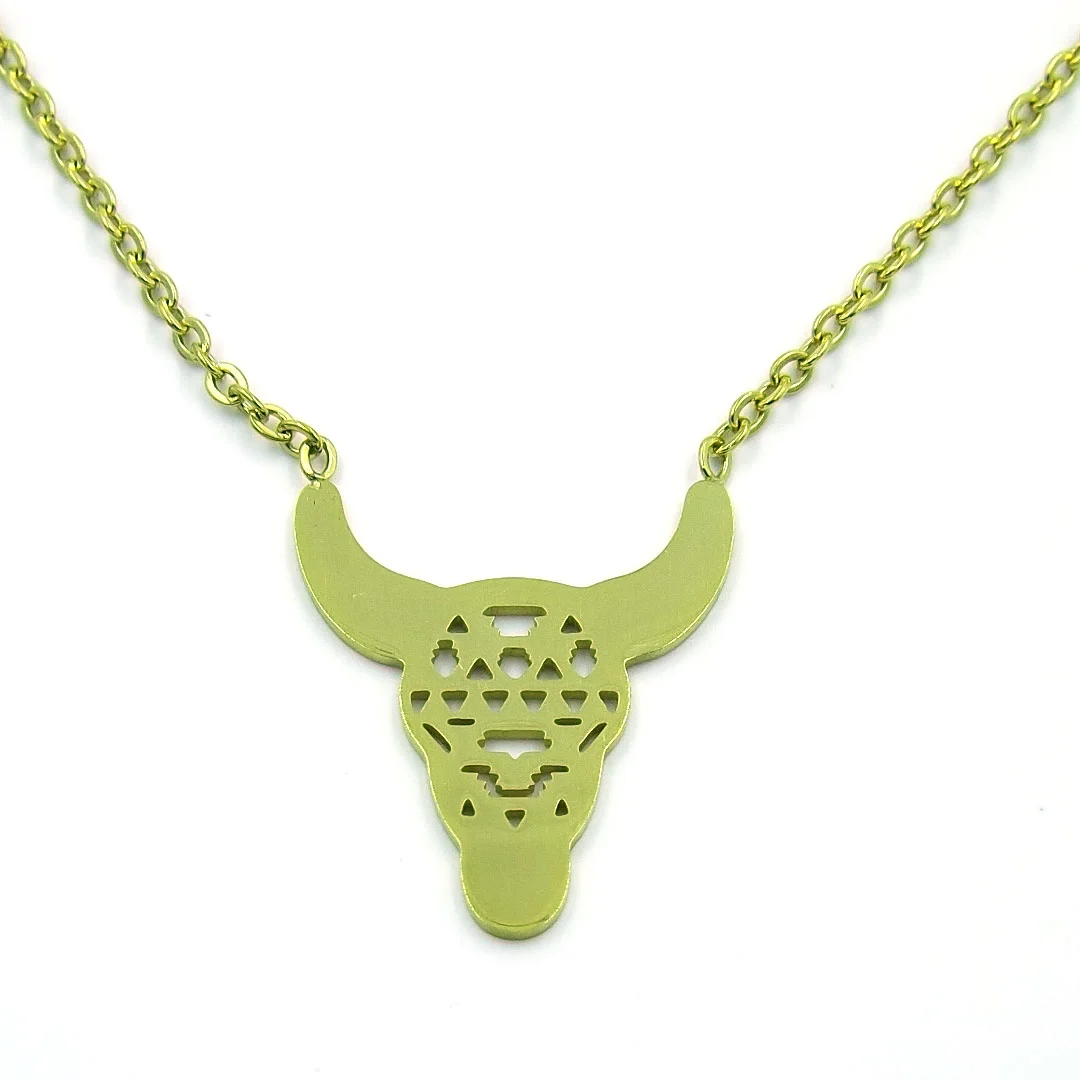 Collar Acero Dorado Cabeza de Vaca Craneo