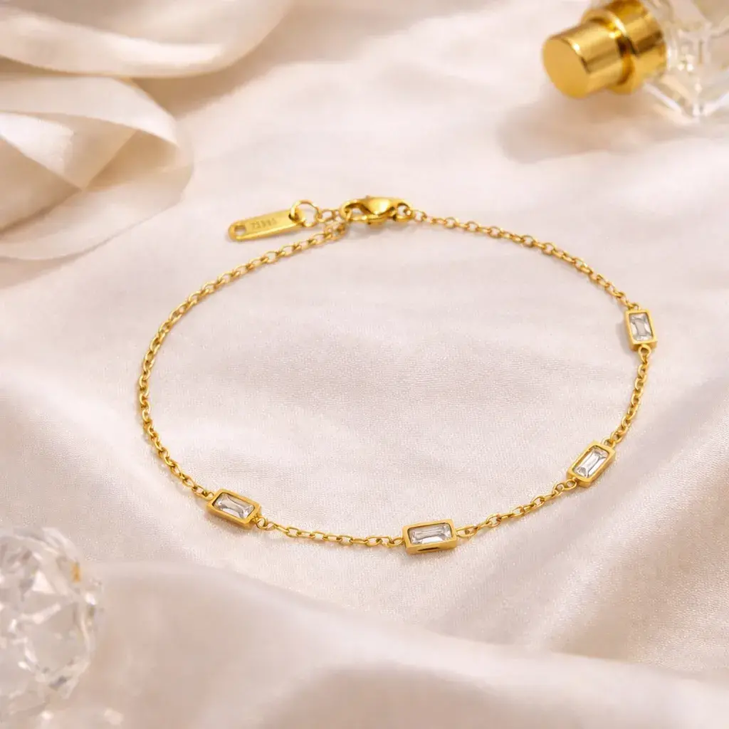 Pulsera Acero Dorado Zirconias Rectangulares Claras