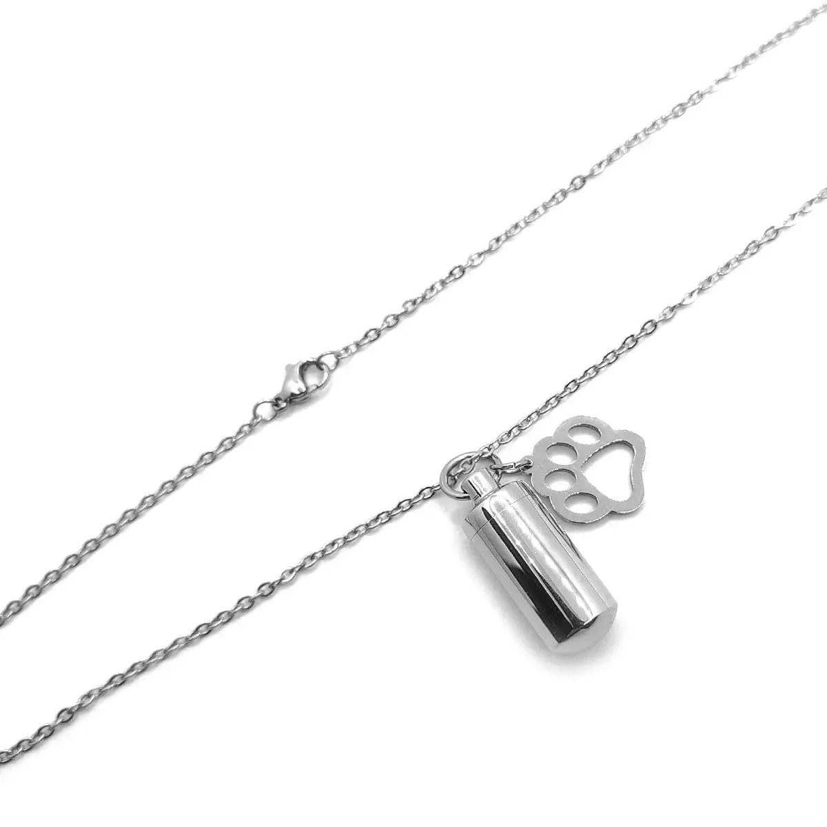 Collar Acero Inox Plateado Urna Cenizas Mascota Huella