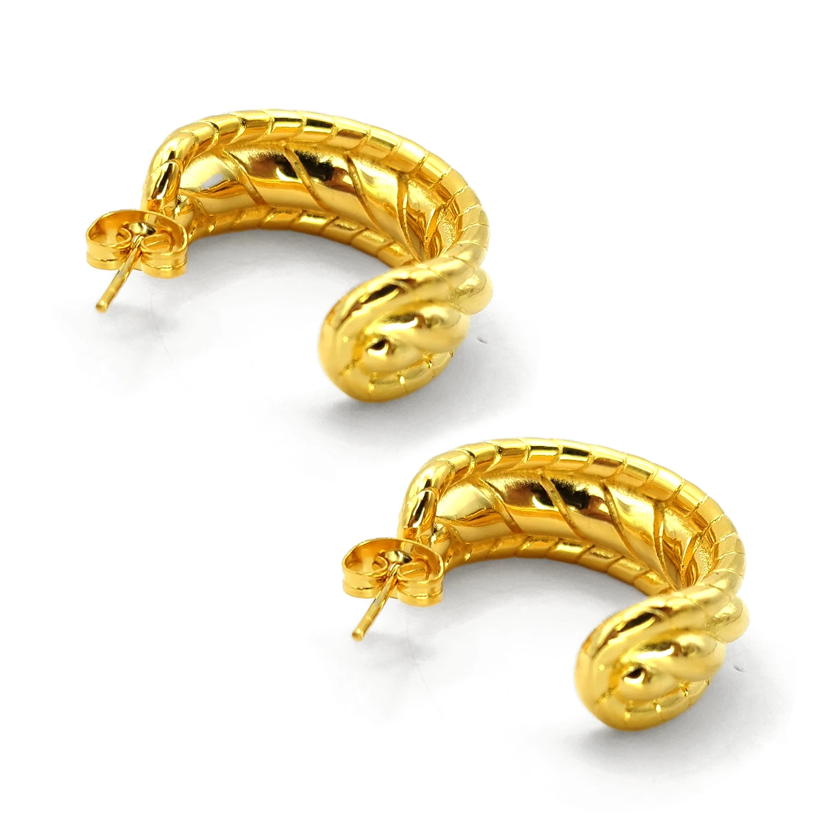Aretes Acero Dorado Media Arracada Triple Trenza Chunky
