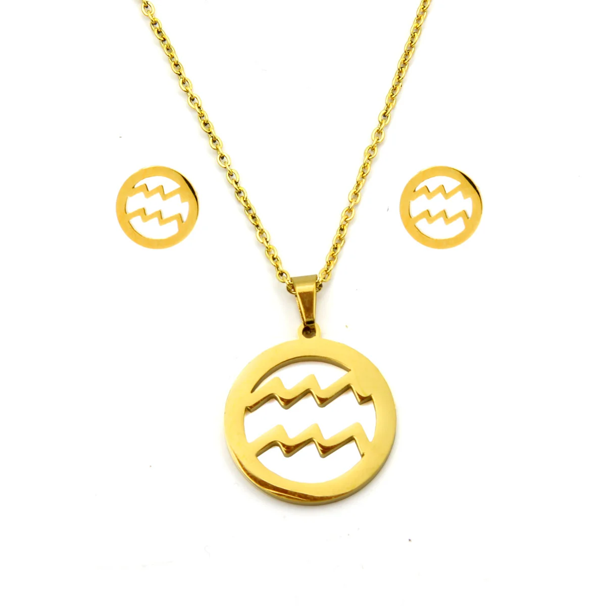 Set Joyeria Acero Dorado Signo Zodiacal Acuario Horoscopo