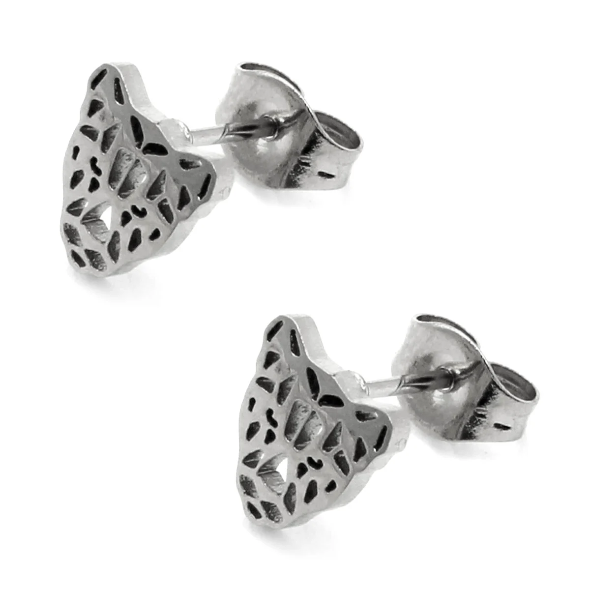 Aretes Acero Plateado Tipo Broquel Pantera Geometrica