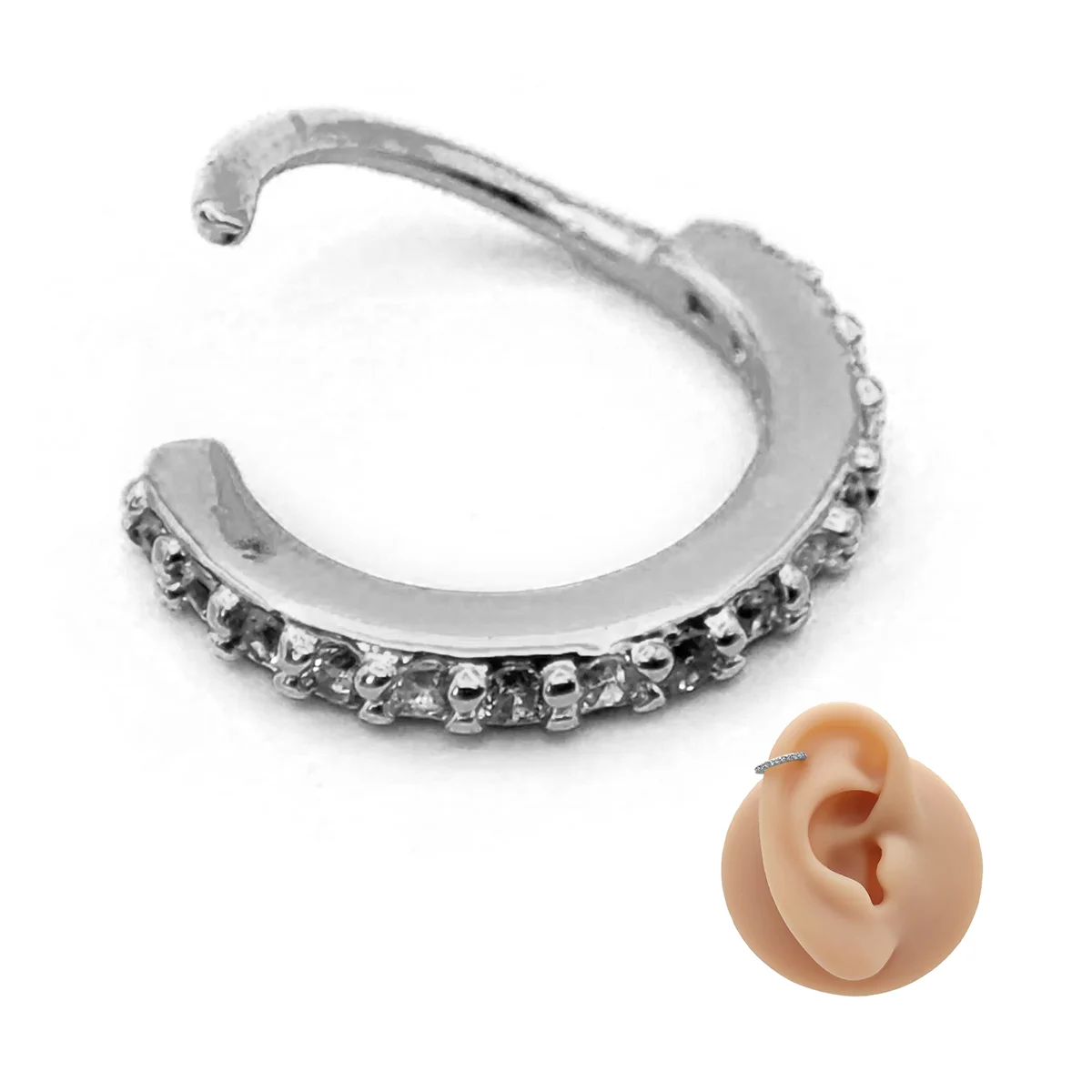 Piercing de Oreja Acero Aro Argolla Sin Fin Cristales