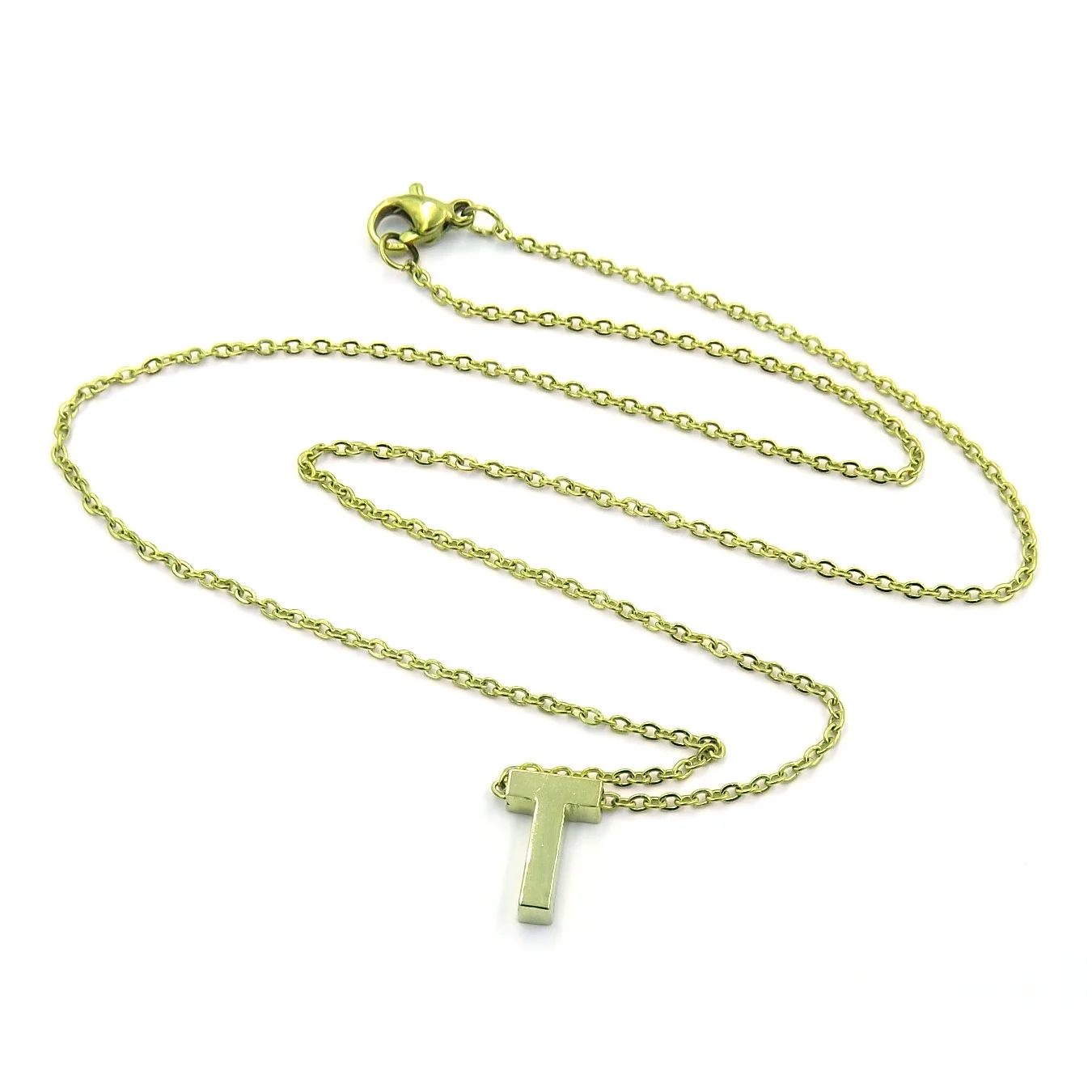 Collar Acero Inoxidable Dorado Letra T Pequeña Nice