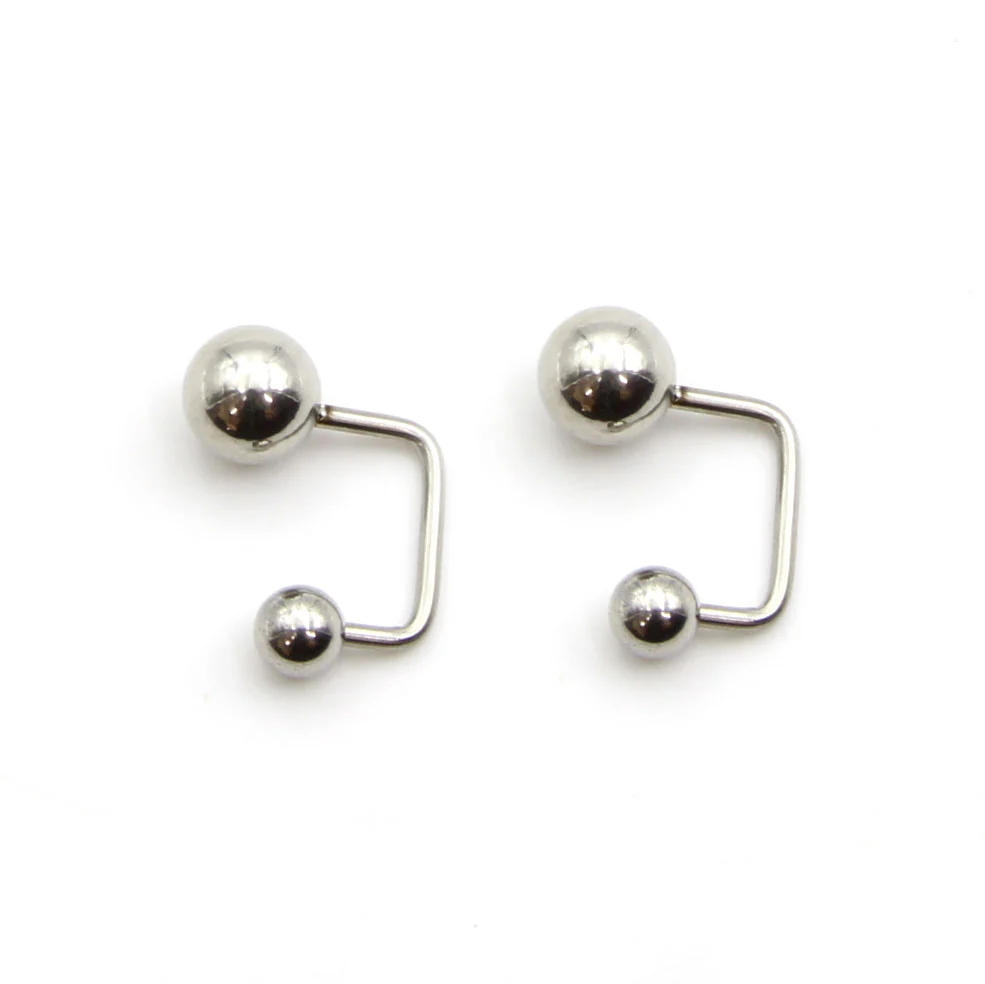 Aretes Acero Plateado Tipo Broquel Doble Bolita U