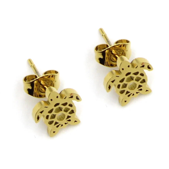 Set Joyeria Acero Dorado Cadena Aretes Dije Tortuga