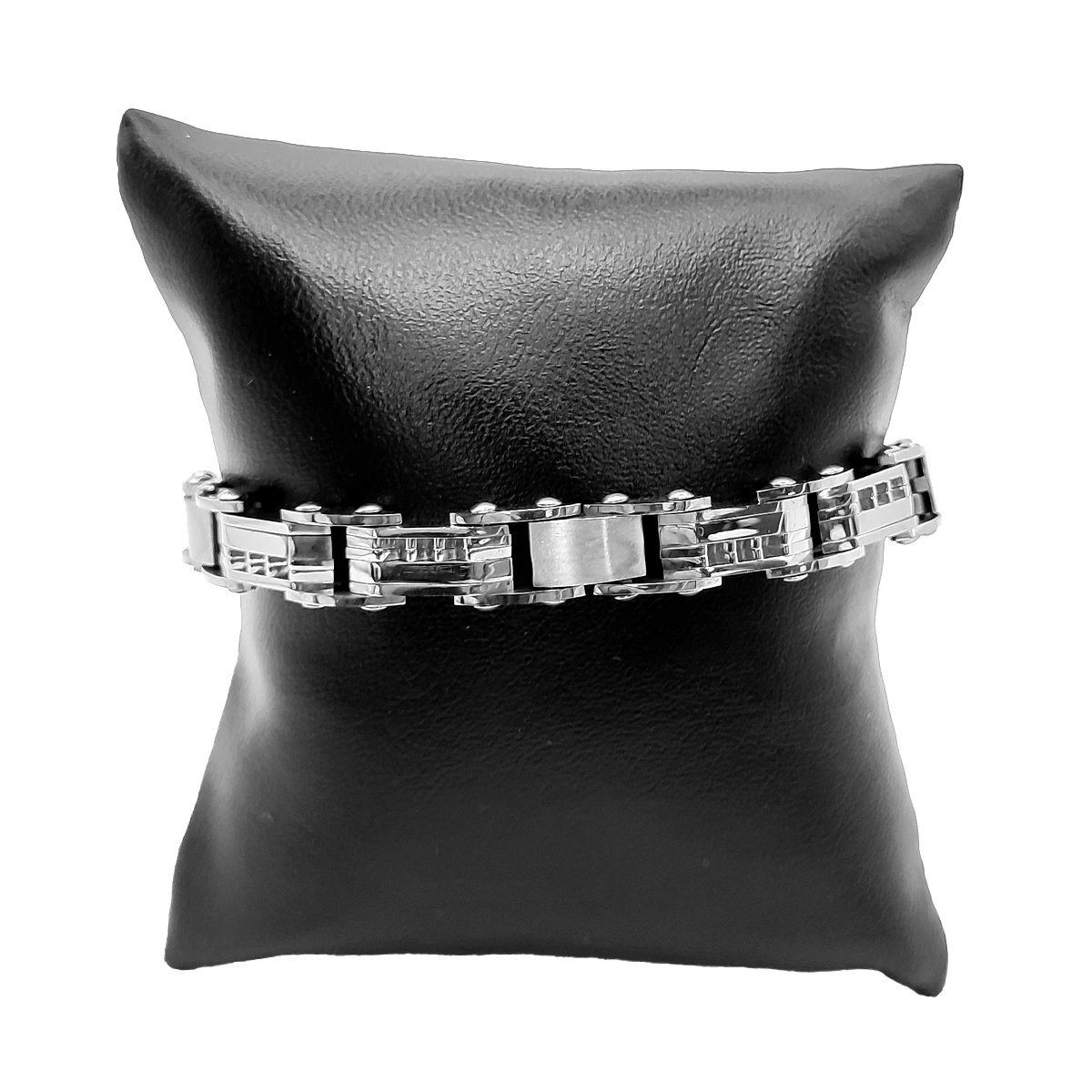Pulsera Acero Plateado Esclava Liso Barrita Detalle Curvo