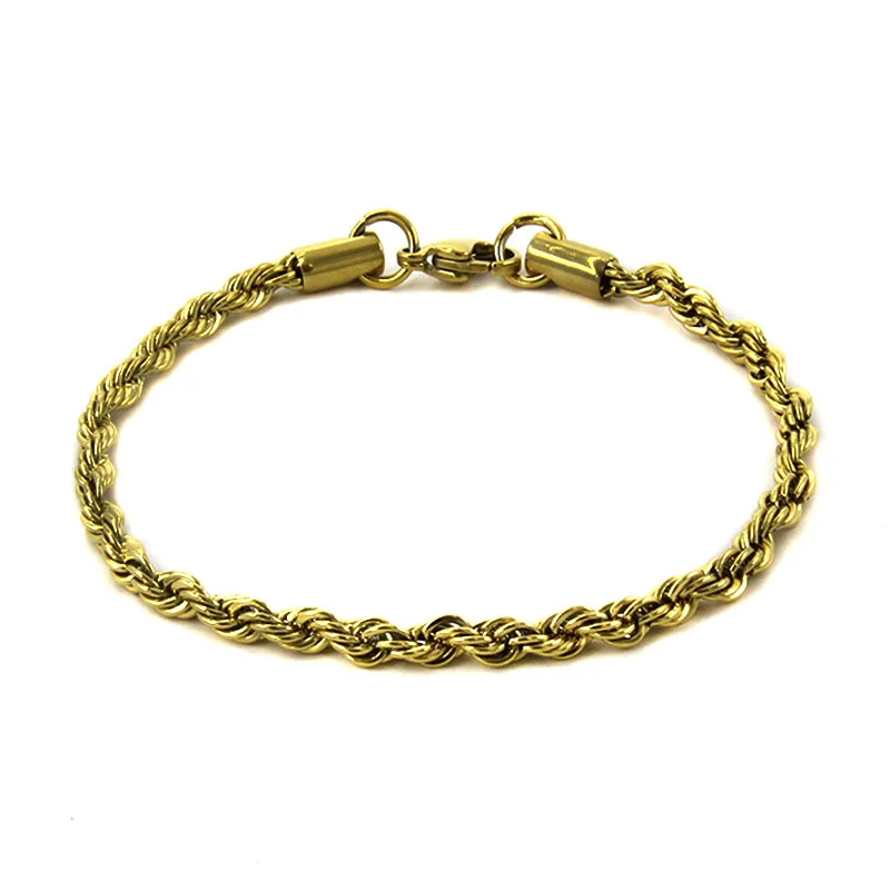 Pulsera Brazalete Esclava Acero Torzal Dorado 4mm x 22cm