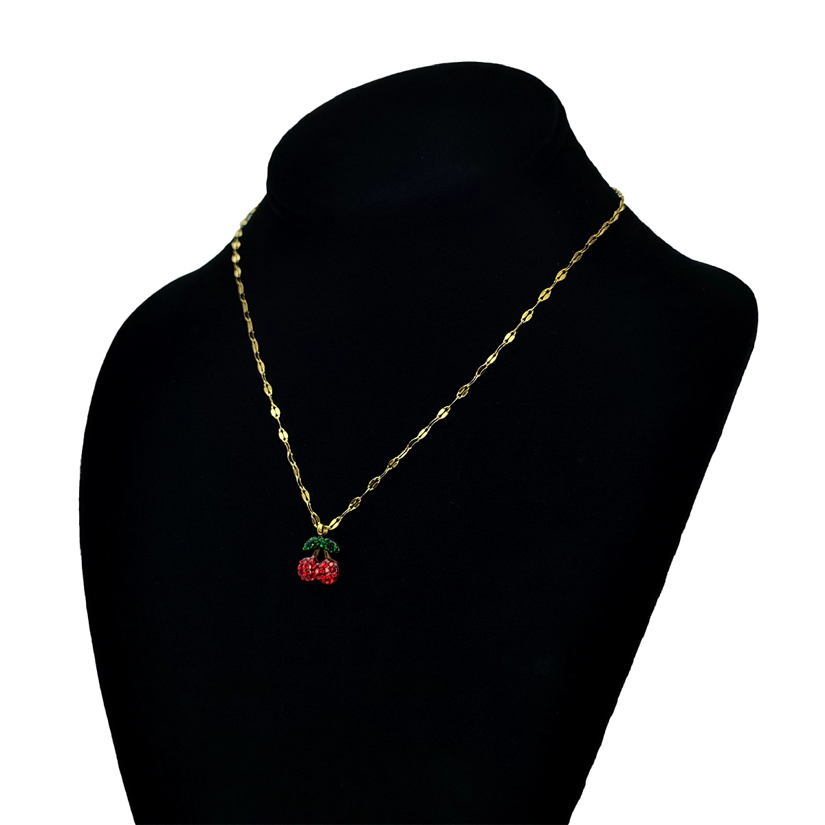 Set Joyería Dorado Cerezas Microcristales Rojos y Verdes